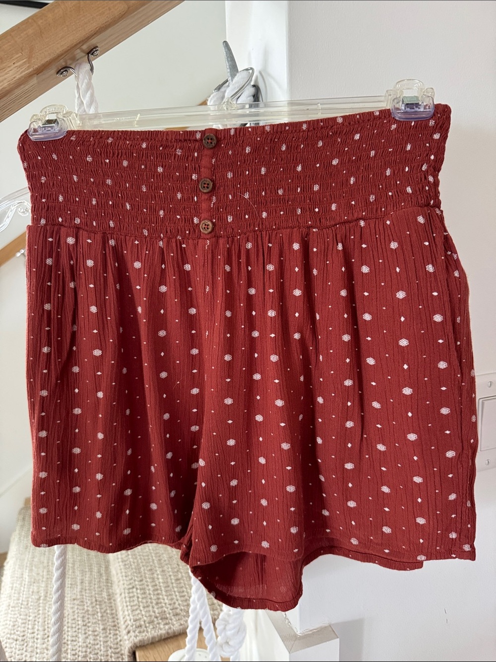FatFace Rust Red Polka Dot Smocked Waist Shorts